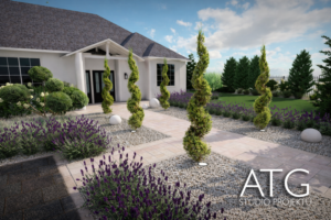 Elegancki ogród przed białym domem