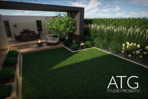 Nowoczesny ogród z przestrzennym patio